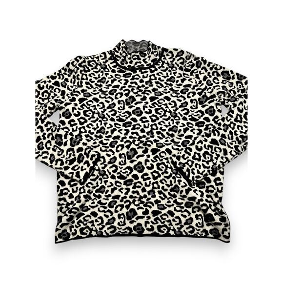 Renuar Black & White Leopard Print Mock Neck Sweater Size Small - Picture 5 of 9